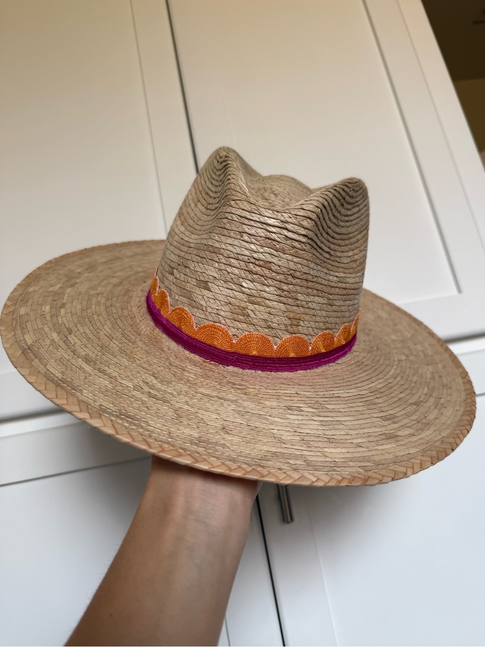 NEW Straw Sun Hat with Orange & Pink Trim